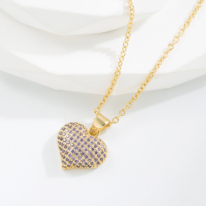 Wholesale Copper Plated Real Gold Inlaid with Colorful Zirconium Love Necklace Full of Diamond Sweater Chain